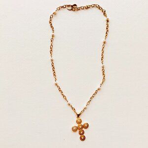 Vintage Cézanne Cross Necklace with Pearl Accents